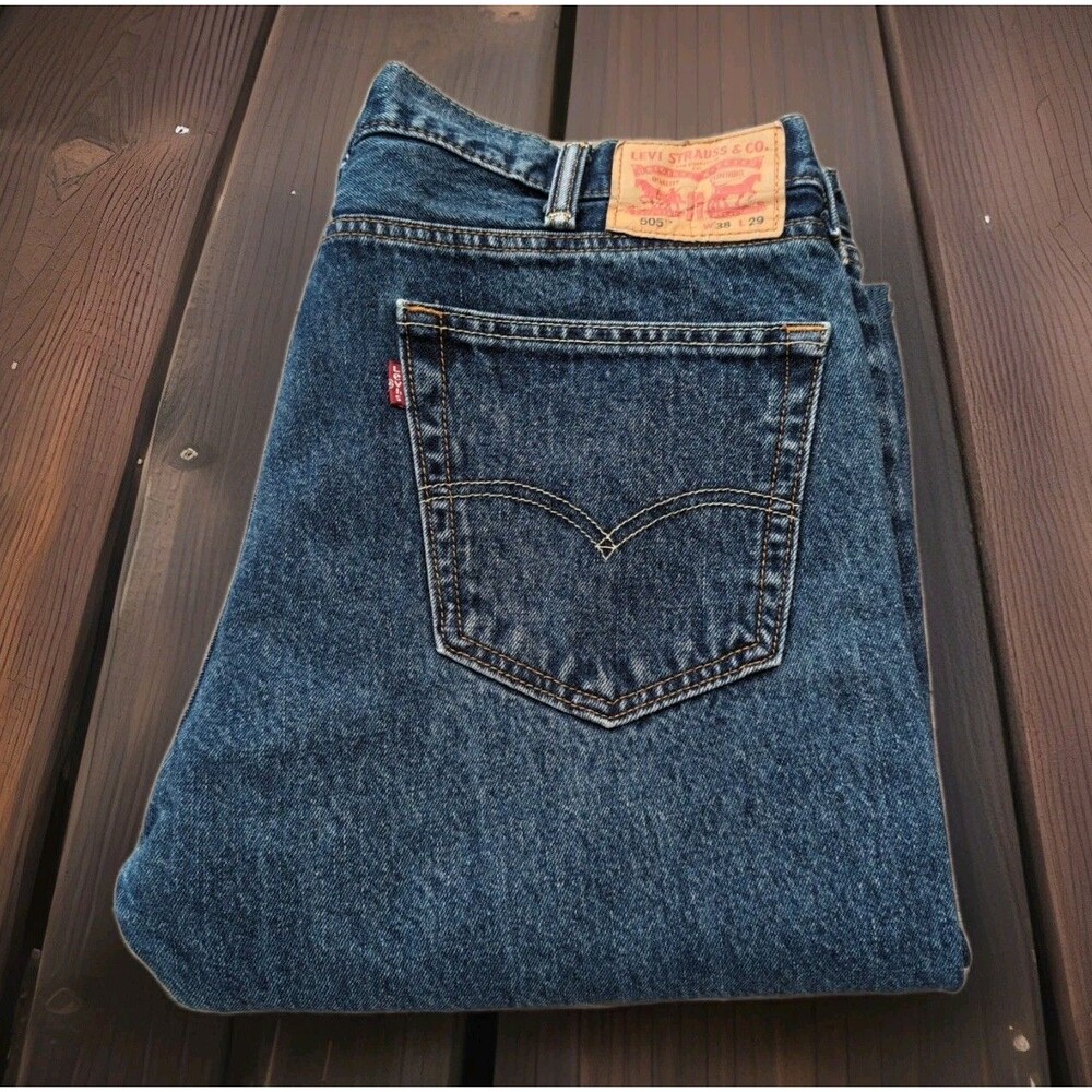 LEVI'S 505 MENS JEANS SZ 38x29(36x29Actual)Blue Straight Regular Dark Wash EUC